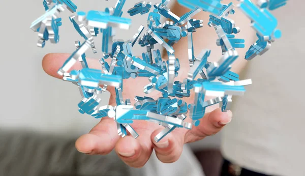 Uomo d'affari in possesso di rendering 3D gruppo di persone blu — Foto Stock