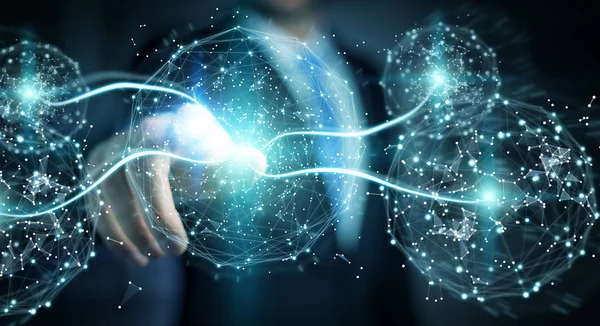 Dijital ağ bağlantısı küre 3B oluşturmayı kullanarak iş adamı