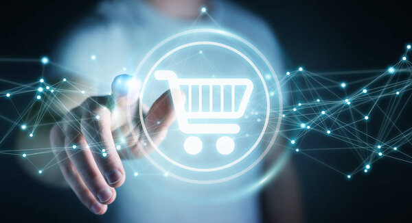 Businessman using digital shopping icons with connections 3D ren