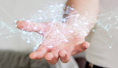 Dijital röntgen insan beyni arabirimi 3d renderi kullanarak iş adamı