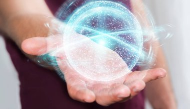 Dijital ağ bağlantısı küre 3B oluşturmayı kullanarak iş adamı