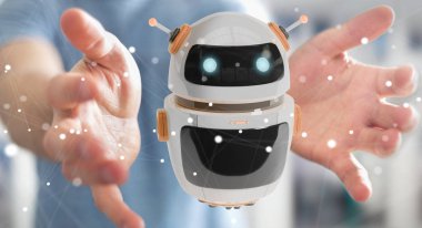 Dijital sohbet etmek robot uygulama 3d rendering kullanarak iş adamı