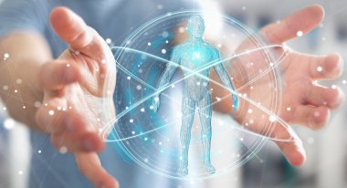 Dijital röntgen insan vücudu tarama arabirimi 3d ren kullanarak iş adamı