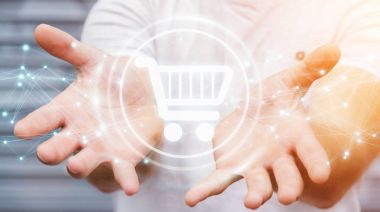 Dijital alışveriş simgeleri kullanarak bağlantıları 3d ren ile işadamı