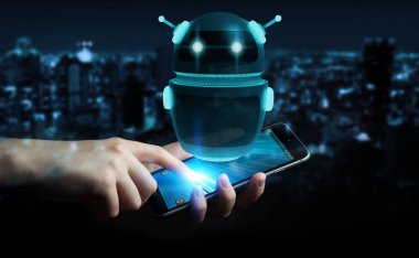 Dijital sohbet etmek robot uygulama 3d rendering kullanarak iş adamı