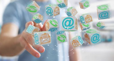 Kayan küp 3d render tarayıcı kullanarak iş adamı