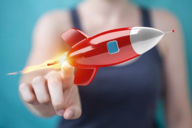 Holding ve bir roket 3d render dokunmadan işkadını