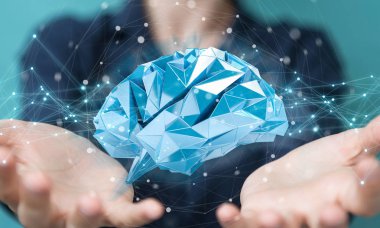 Dijital röntgen insan beyni arabirimi 3d rende kullanarak iş kadını