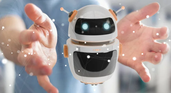 Homme d'affaires utilisant l'application robot chatbot numérique rendu 3D — Photo