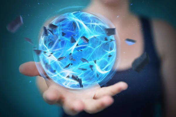 Superhero woman creating a power ball with her hand 3D rendering — Stock Photo, Image