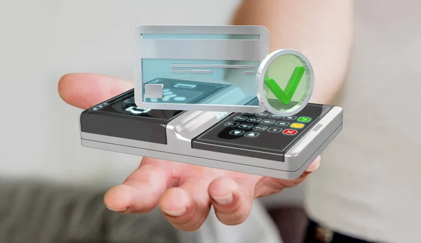 Geschäftsmann mit kontaktlosem Terminal-Payment 3D-Rendering — Stockfoto