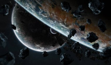 Uzak bir gezegende sistemi ile exoplanets 3d render elem alanda