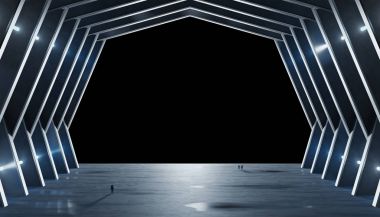 Huge blueish hall spaceship interior isolated 3D rendering clipart