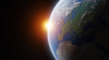 Mavi Dünya gezegeninin alan 3d render elemanları bu görünümü