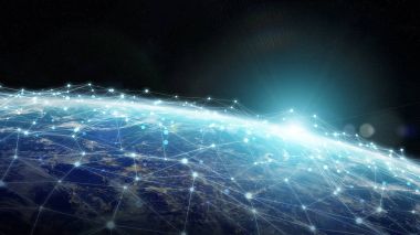 3d render bağlantılar sistem ve veri değişim gezegende toprak