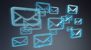 Dijital blue e-postaları 3d render yüzen