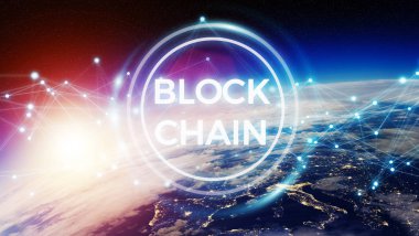 Blockchain Planet Earth 3d render