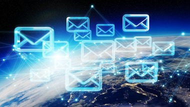 E-posta alışverişi Planet Earth 3d render