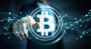 İşadamı bitcoins cryptocurrency 3d işleme kullanarak