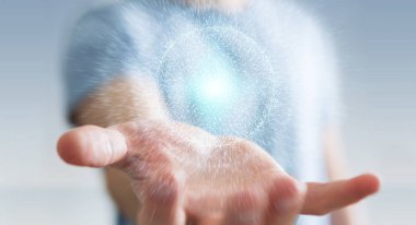 Dijital ağ bağlantısı küre 3B oluşturmayı kullanarak iş adamı