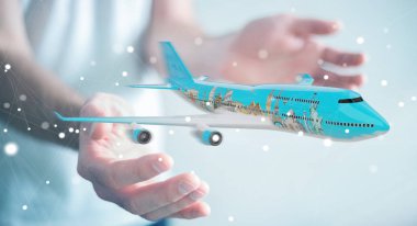 İşadamı çınar ve dünyanın ünlü simge ile 3d parçalamak