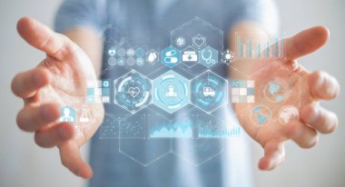 Dijital tıbbi arabirimi 3d işlemesini kullanan iş adamı