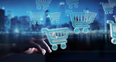 Dijital alışveriş simgeleri 3B oluşturmayı kullanarak iş adamı