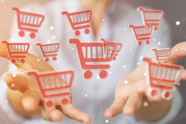 Dijital alışveriş simgeleri 3B oluşturmayı kullanarak iş kadını