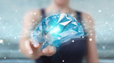 Dijital röntgen insan beyni arabirimi 3d rende kullanarak iş kadını