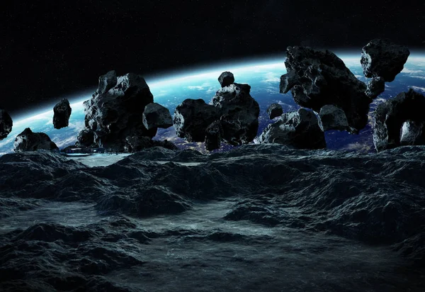 Astronauts exploring an asteroid 3D rendering elements of this i — Stock Photo, Image