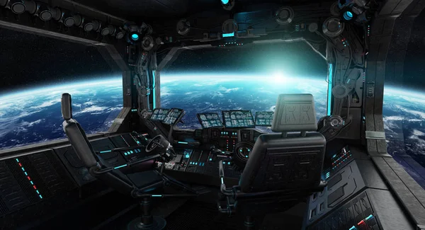 地球上を望む宇宙船グランジ インテリア — ストック写真