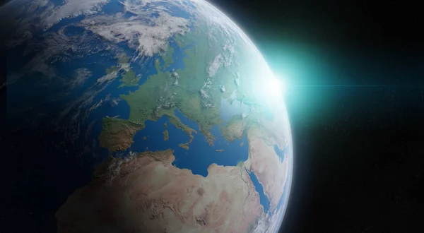 この空間 3 d レンダリング要素の青い惑星地球のビュー — ストック写真