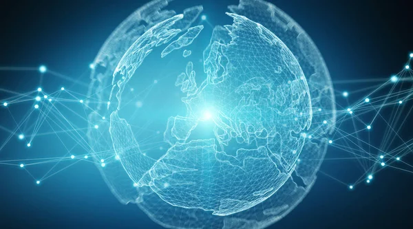 Bağlantıları sistem küresel dünya görünümü 3d render — Stok fotoğraf