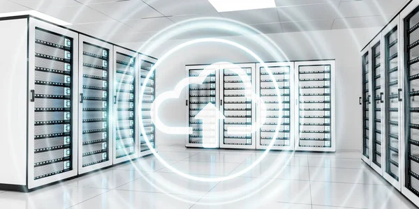 Server room data center with cloud blue icon 3D rendering — Stock Photo, Image
