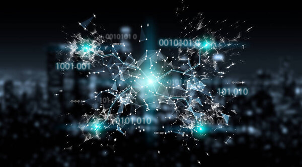 Digital binary code connection network background 3D rendering