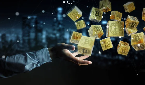 İşadamı bitcoins cryptocurrency 3d işleme kullanarak