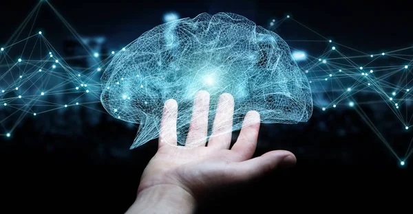 Επιχειρηματίας χρησιμοποιώντας ψηφιακή ακτινογραφία ανθρώπινου εγκεφάλου διεπαφή 3d renderi — Φωτογραφία Αρχείου