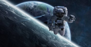 Astronot uzay 3d işleme öğeleri bu görüntünün içinde yüzen 
