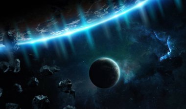 Uzak bir gezegende sistemi ile exoplanets 3d render elem alanda