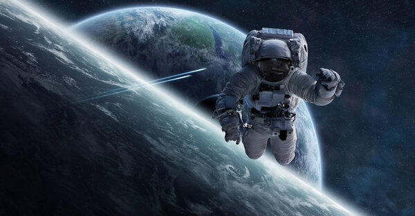 Astronaut floating in space 3D rendering elements of this image 