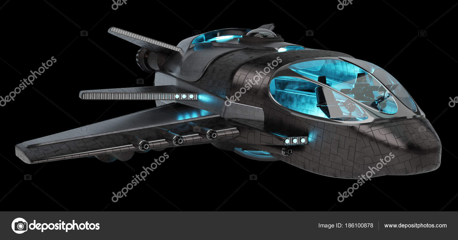 Futuristic Spacecraft Isolated On Black Background 3d Rendering Stock Photo Image By C Sdecoret