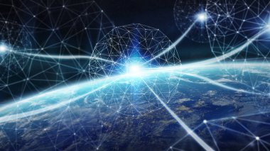 3d render bağlantılar sistem ve veri değişim gezegende toprak