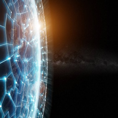 3d render bağlantılar sistem ve veri değişim gezegende toprak