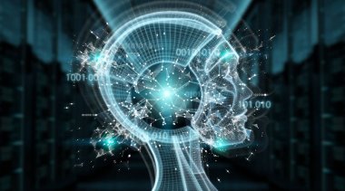 Dijital yapay zeka cyborg arabirimi 3d render