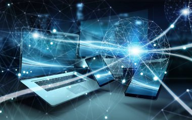 Modern dijital teknoloji aygıt 3d render birbirine bağlı