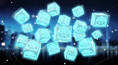 Kayan küp e-postaları illüstrasyon 3d render