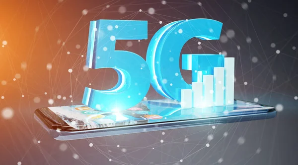 5g. 带手机3d 渲染的网络 — 图库照片