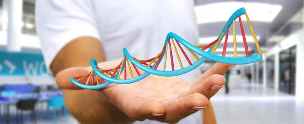 Homme d'affaires utilisant la structure moderne de l'ADN rendu 3D — Photo