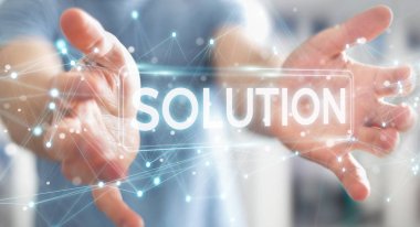 Çözüm dijital metin 3d rendering kullanarak iş adamı