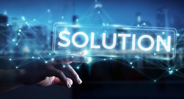 Çözüm dijital metin 3d rendering kullanarak iş adamı